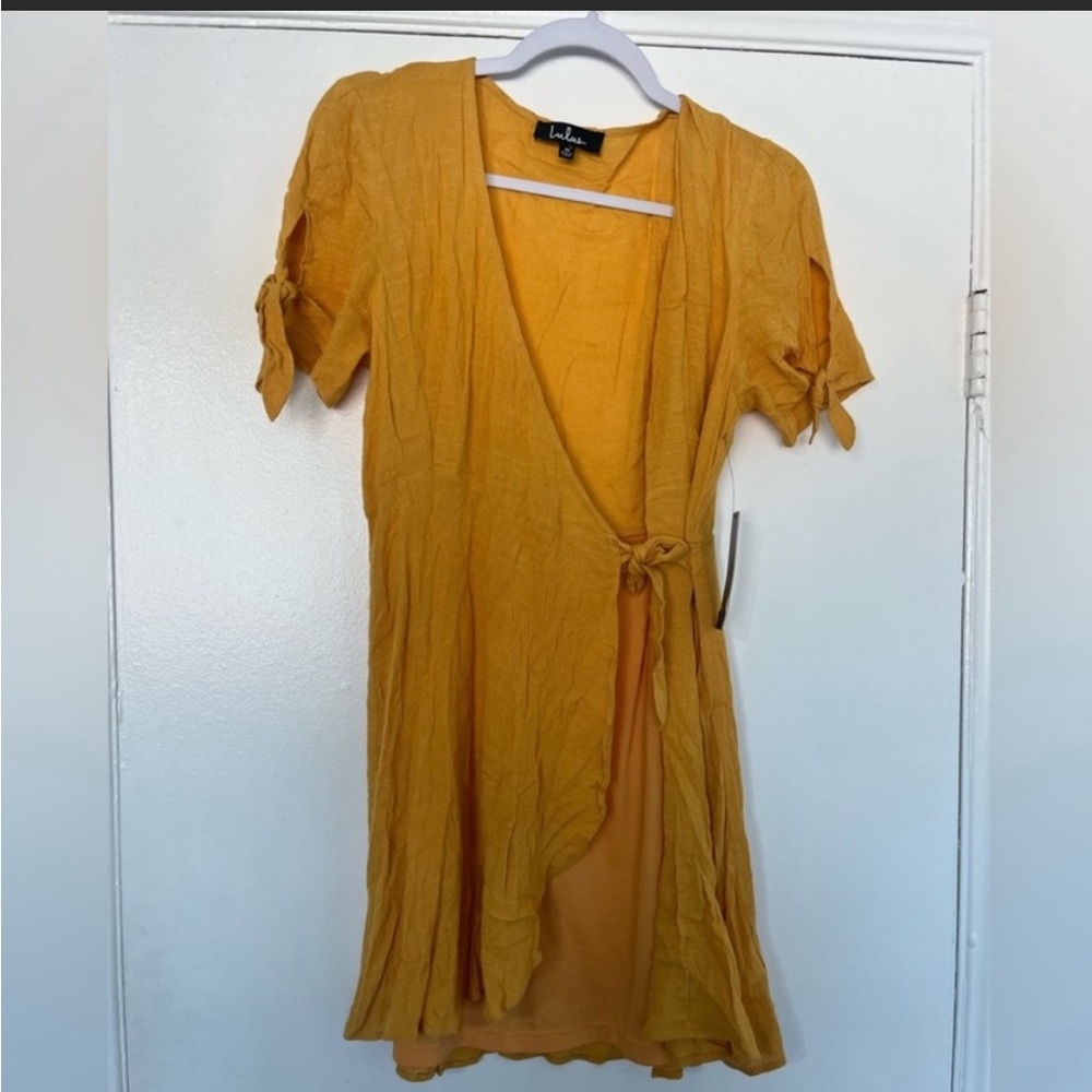 Lulus My Philosophy Golden Yellow Wrap Dress. Sold out online.